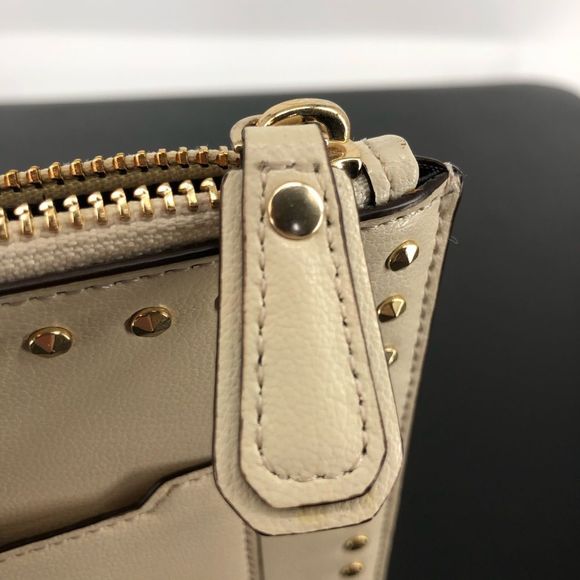 DVF On the Go Studded Zip Pouch in Parchment Cream Gold Studs - Picture 12 of 13